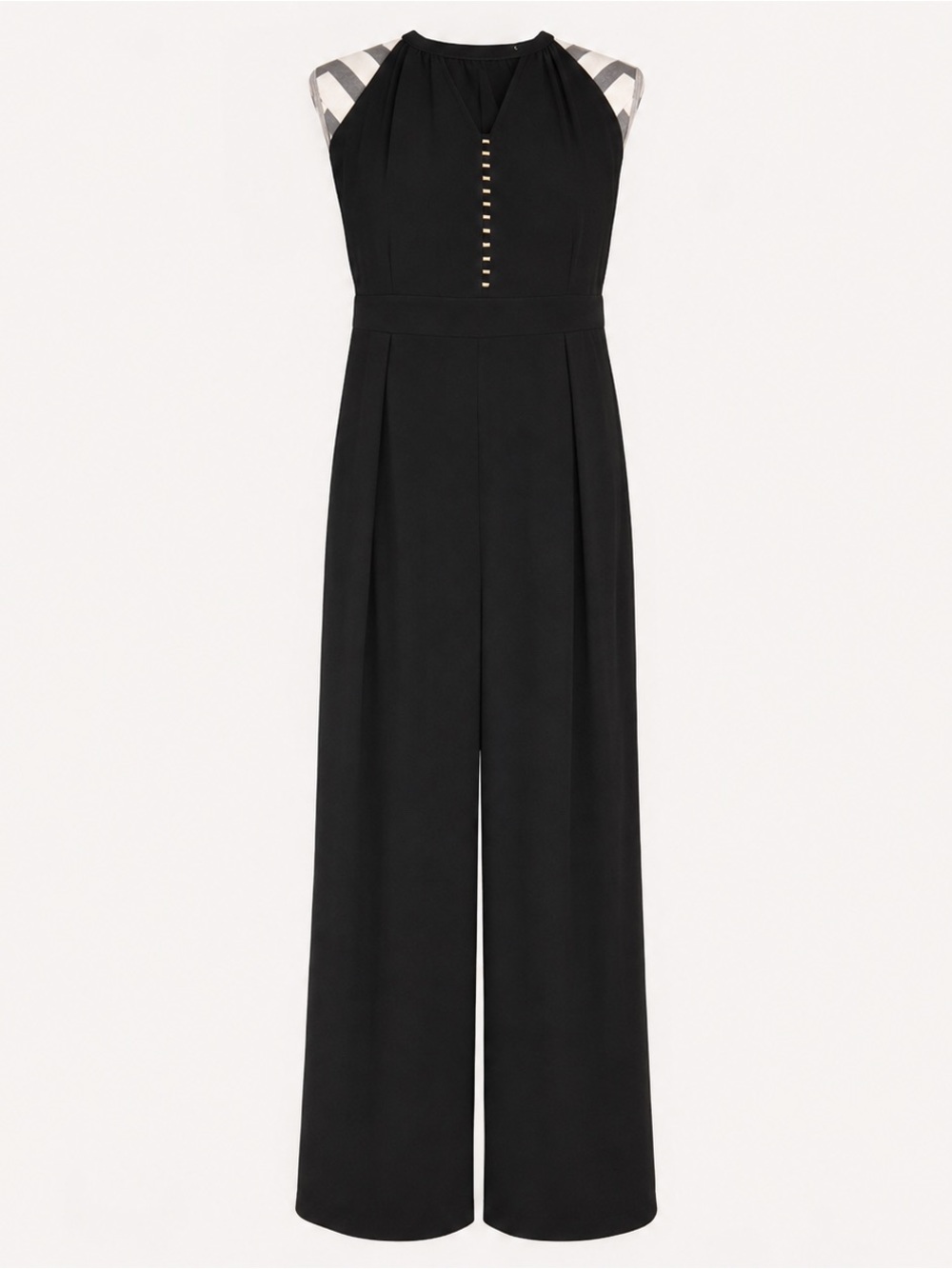 Black Halter Wide-Leg Jumpsuit with Metallic Detail Size 12